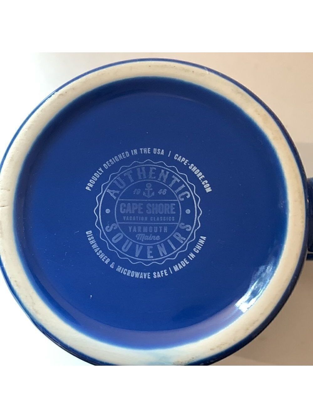Cape Shore Mug Hand-Crafted Stoneware Blue & White Speckled Whale Stamped 12 oz. - Picture 5 of 6